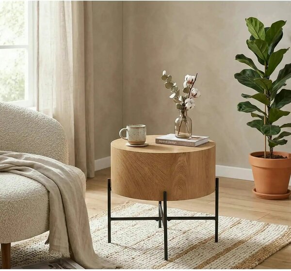 Masuta cafea BROOKLYN S, stejar natural/negru, 45x45x45 cm