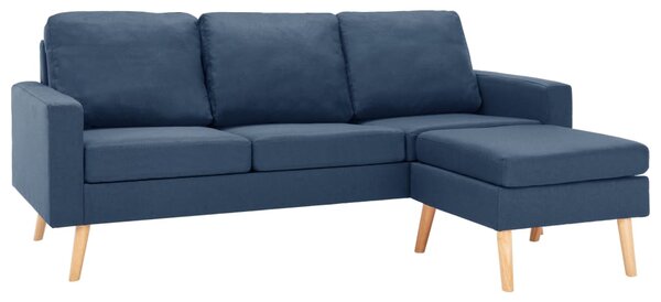 Canapea cu 3 locuri și taburet, albastru, material textil