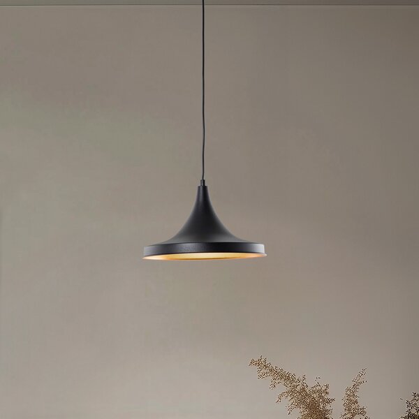 Opviq Lampă suspendată Berceste 193-S Ø30cm negru / auriu, reglabil, Negru, Camera de zi / sufragerie, Metal