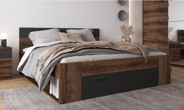 Pat matrimonial 180 cm Benson Typ 92 (stejar monastery + negru). Promo -20%. 602050