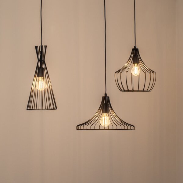 Opviq Lampă suspendată Mezopotamya N-1291 3 becuri negru, reglabil, Negru, Camera de zi / sufragerie, Metal, Modern