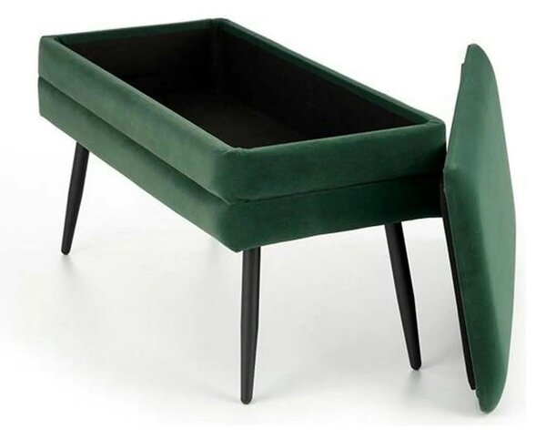 Bancheta hol tapitata VELVA, stofa catifelata verde inchis, 78x35x40 c