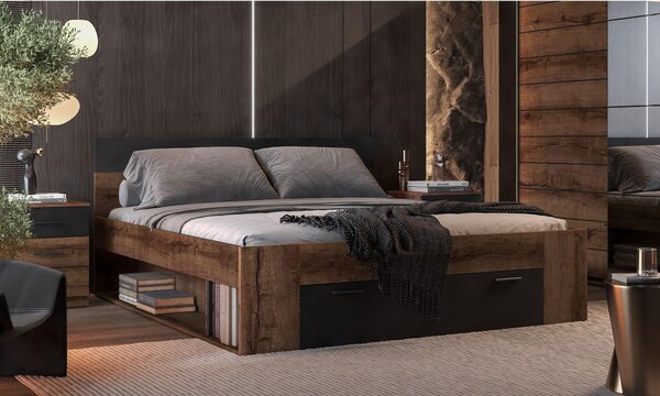 Pat matrimonial 180 cm Benson Typ 92 (stejar monastery + negru). Promo -20%. 602050