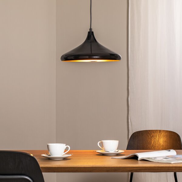 Opviq Berceste 207-S lampă suspendată Ø35cm negru / auriu, reglabil, Negru, Camera de zi / sufragerie, Metal