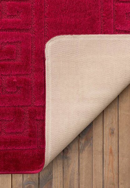 Set 2 Covorase antiderapante de baie, Model Ethnic 2577, Rosu, Diverse Marimi 60 x 100/50 x 60