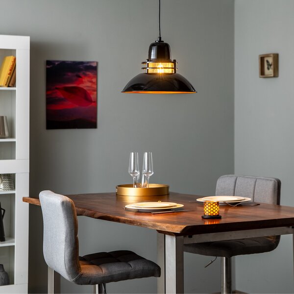 Opviq Berceste 226-S lampă suspendată Ø34cm negru / auriu, reglabil, Negru, Camera de zi / sufragerie, Metal
