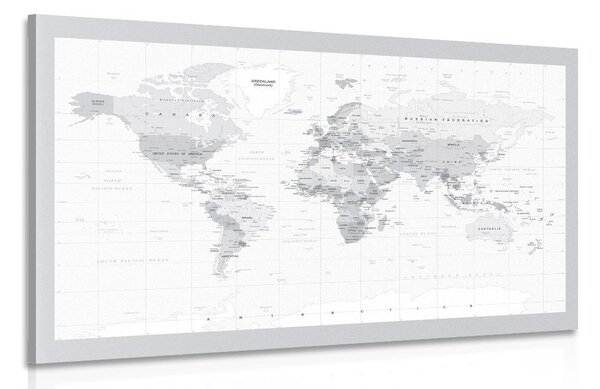 Tablou harta clasică în alb-negru cu marginea gri
