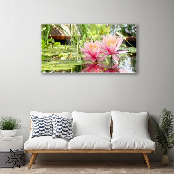 Tablou pe sticla Flori roz Floral