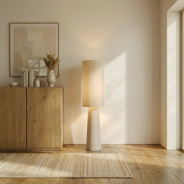 Lindby Lampadar Elfie, înălțime 124 cm, bej, in, 2x E27, Bej, Camera de zi / sufragerie, Țesătură / Textil, Scandinavă