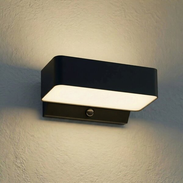 Lindby Lampă de perete pentru exterior LED Fando, antracit, cu senzor, IP44, Gri, Aluminiu