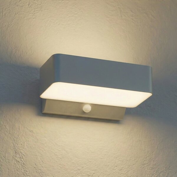Lindby Lampă de perete pentru exterior LED Fando, argintiu mat, cu senzor, IP44, Metalic, Aluminiu