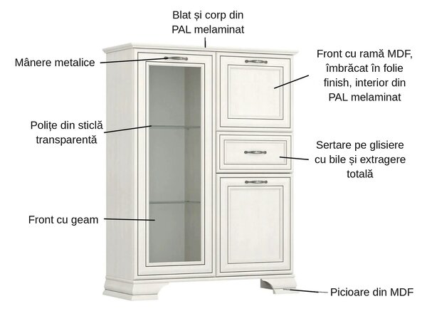 Vitrina TIFFANY II, grej, PAL, 94x37x125 cm