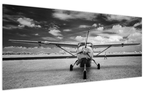 Tablou - Avion alb-negru și alb-negru (120x50 cm)