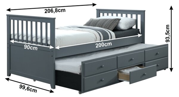 Pat de o persoană 90 cm Ahlan (gri) (cu somieră). Promo -19%. 1002459
