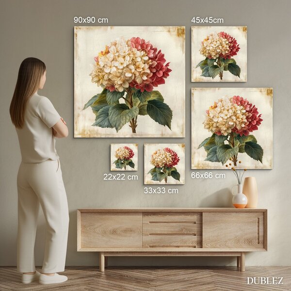 DUBLEZ | Tablou vintage cu floare - Hortensia romantică | Imprimare UV premium