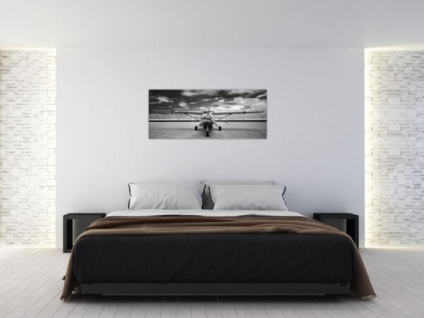 Tablou - Avion alb-negru și alb-negru (120x50 cm)