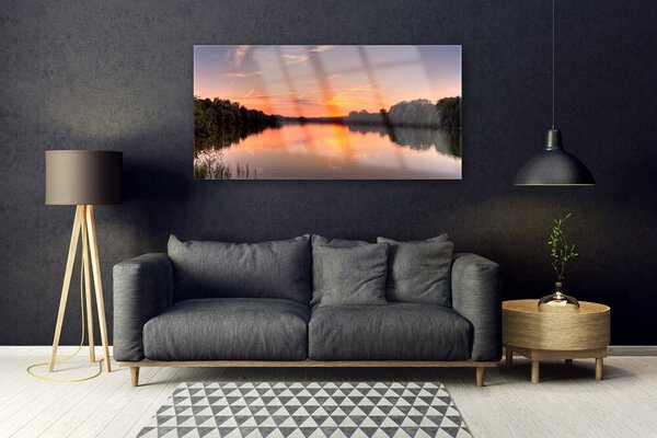 Tablou pe sticla Lake Forest Peisaj galben GreenGrey