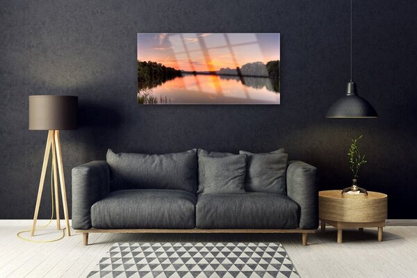 Tablou pe sticla Lake Forest Peisaj galben GreenGrey