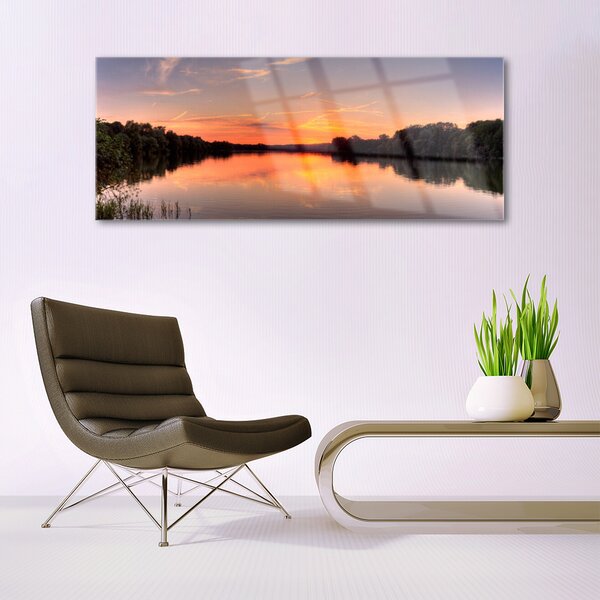 Tablou pe sticla Lake Forest Peisaj galben GreenGrey
