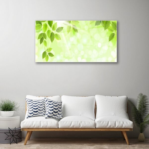 Tablou pe sticla Frunze verde florale