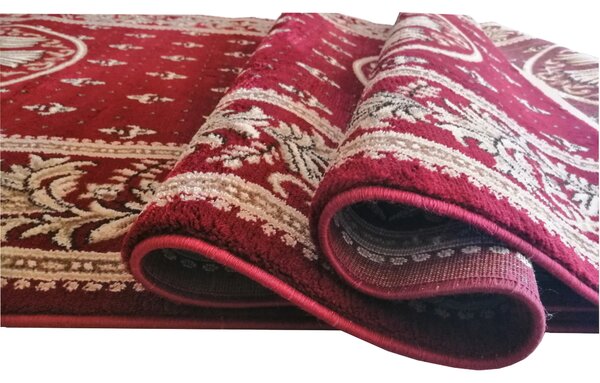 Traversa Bisericeasca Lotos 15032-210, Imprimeu cu Vultur Bicefal, Latime 0.6m, Marime 60 x 300 cm, Grena, Rosu, Inaltime Fir 8 mm, Festonata