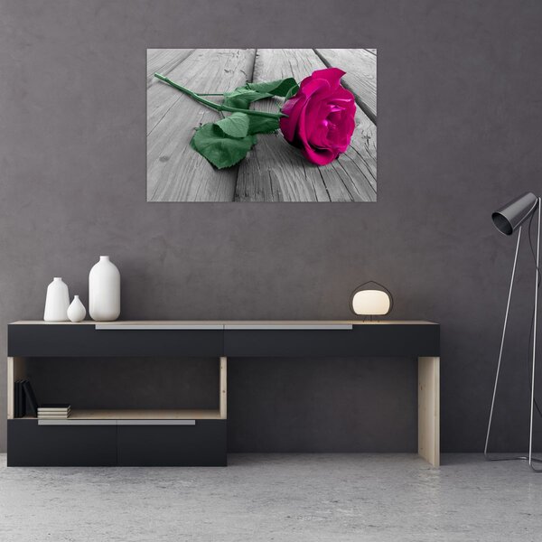 Tablou - Trandafir roz cu tulpina verde (90x60 cm)