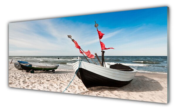 Tablou pe sticla Ambarcațiuni Beach Peisaj Alb Negru Maro Albastru