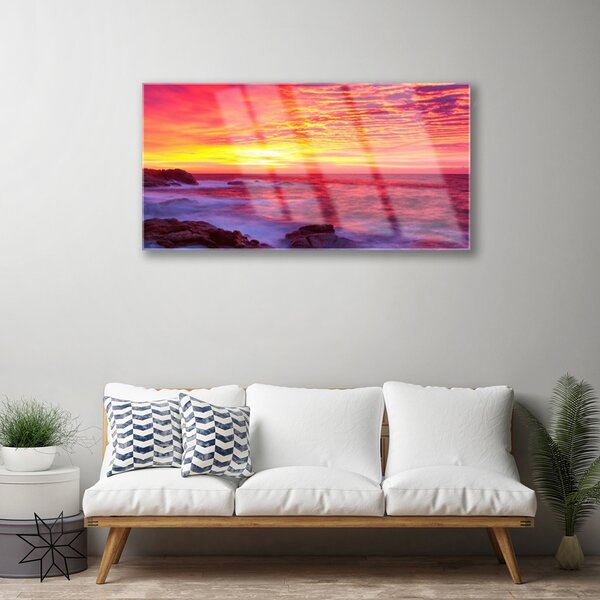 Tablou pe sticla Abstracție Art Portocaliu Galben Violet Maro