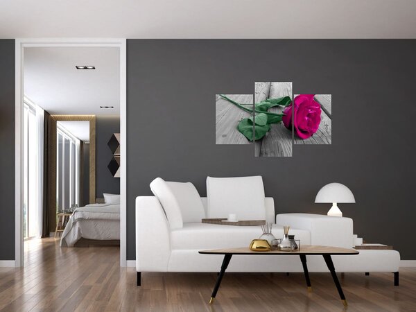 Tablou - Trandafir roz cu tulpina verde (90x60 cm)