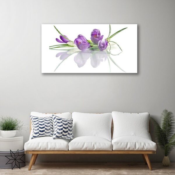 Tablou pe sticla Flori Floral Roz Verde