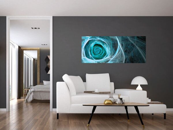 Tablou - Abstract trandafir albastru cu fundal negru (120x50 cm)