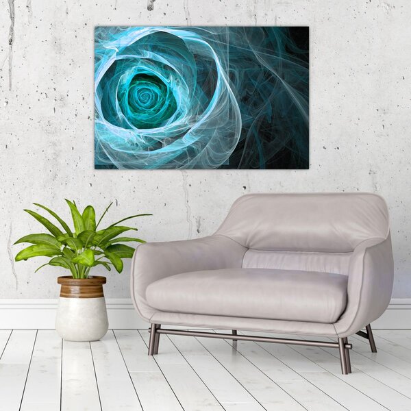 Tablou - Abstract trandafir albastru cu fundal negru (90x60 cm)