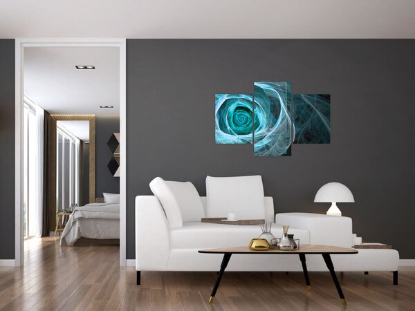 Tablou - Abstract trandafir albastru cu fundal negru (90x60 cm)