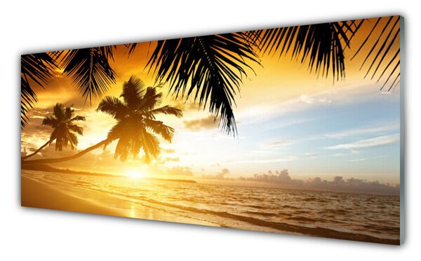 Tablouri acrilice Palm Beach Marea Peisaj Galben Negru Albastru