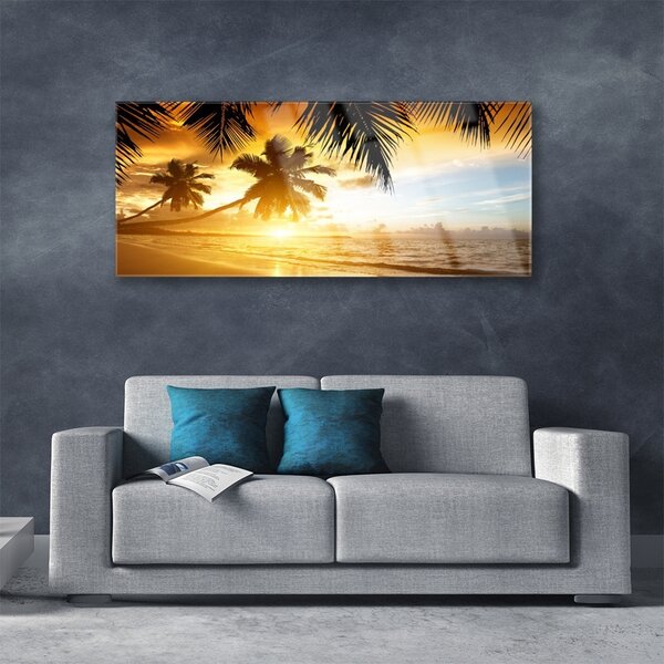 Tablouri acrilice Palm Beach Marea Peisaj Galben Negru Albastru