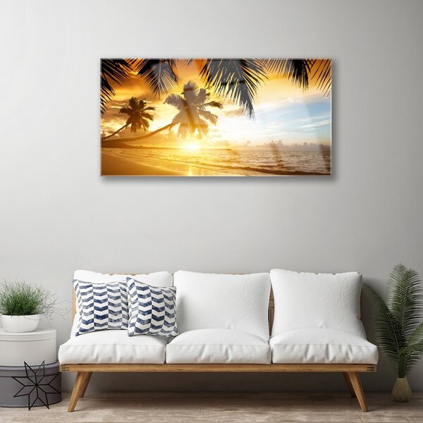 Tablouri acrilice Palm Beach Marea Peisaj Galben Negru Albastru
