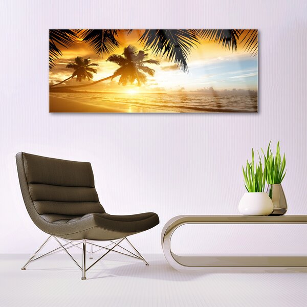 Tablouri acrilice Palm Beach Marea Peisaj Galben Negru Albastru