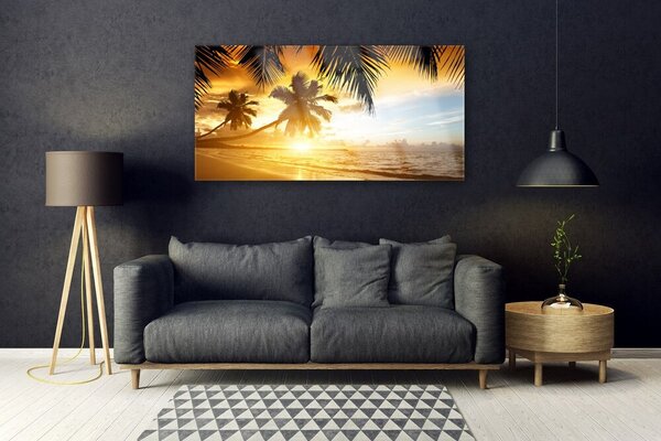 Tablouri acrilice Palm Beach Marea Peisaj Galben Negru Albastru