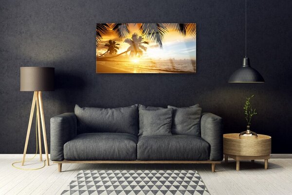 Tablouri acrilice Palm Beach Marea Peisaj Galben Negru Albastru