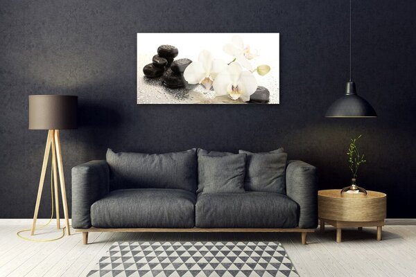 Tablou pe sticla Pietre florale flori alb negru