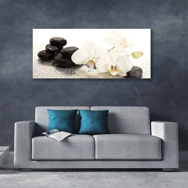 Tablou pe sticla Pietre florale flori alb negru