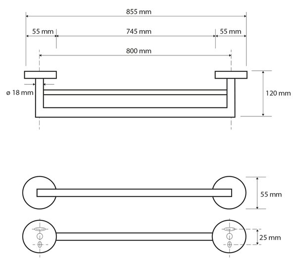 Sapho Sapho, X-ROUND E suport dublu pentru prosoape 800x120mm, crom, XR425