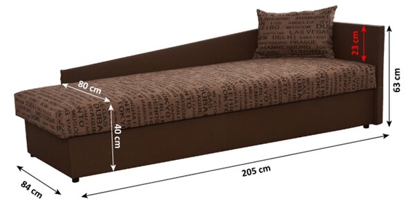 Pat de o persoană (canapea) 80 cm Jeannine (maro) (și sp. depozitare) (D). 808546