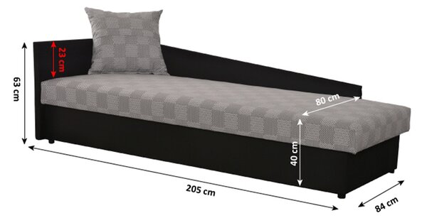 Pat de o persoană (canapea) 80 cm Jeannine (gri + negru) (și sp. depozitare) (S). 808547