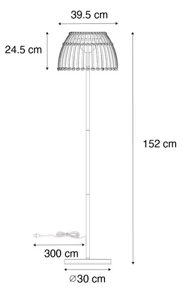 Lampă de podea rustică pentru exterior neagră cu bambus inclusiv LED - Kaiser