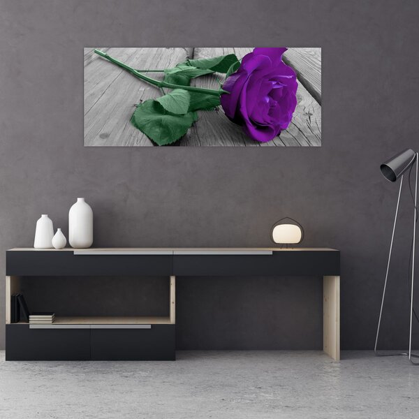 Tablou - Trandafir violet cu tulpina verde (120x50 cm)