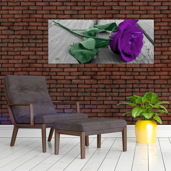 Tablou - Trandafir violet cu tulpina verde (120x50 cm)