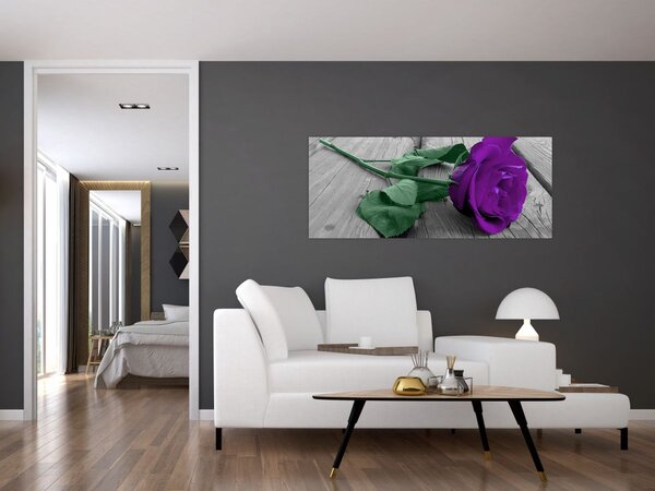 Tablou - Trandafir violet cu tulpina verde (120x50 cm)