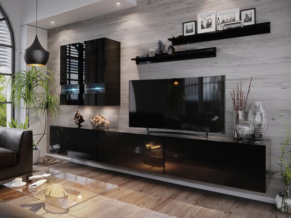 Mobilier living Benmore (negru + negru lucios) (fără iluminat). 1007682
