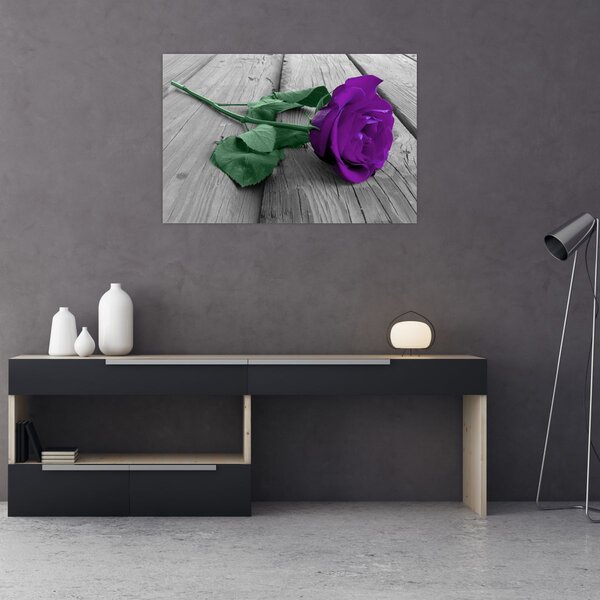 Tablou - Trandafir violet cu tulpina verde (90x60 cm)